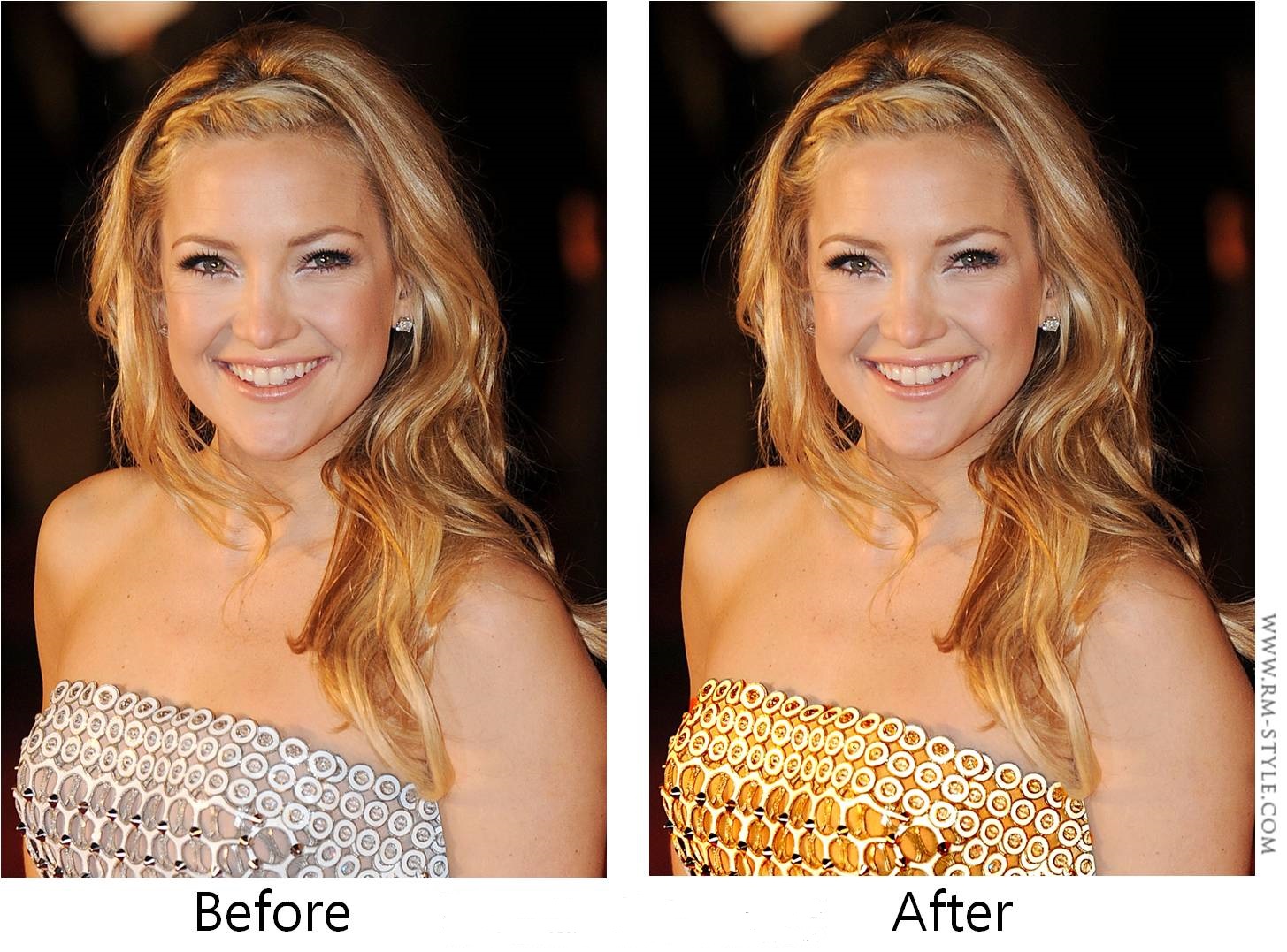 You just need to change the color of the metal to enlighten hair and complexion. In this photo Kate Hudson